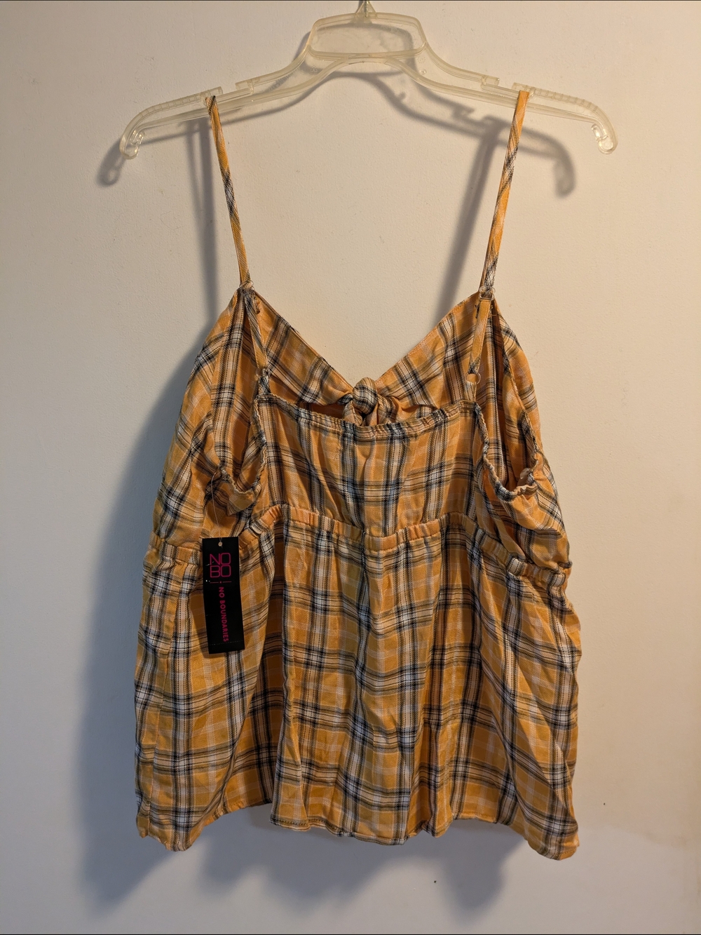 Yellow Plaid Tie-Front Spaghetti Strap Top - Picture 3 of 3